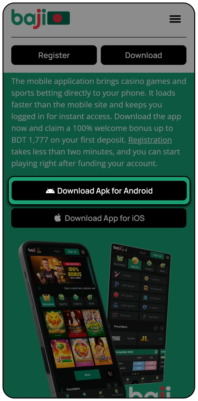 Use the Baji Live android download link by clicking the app button.