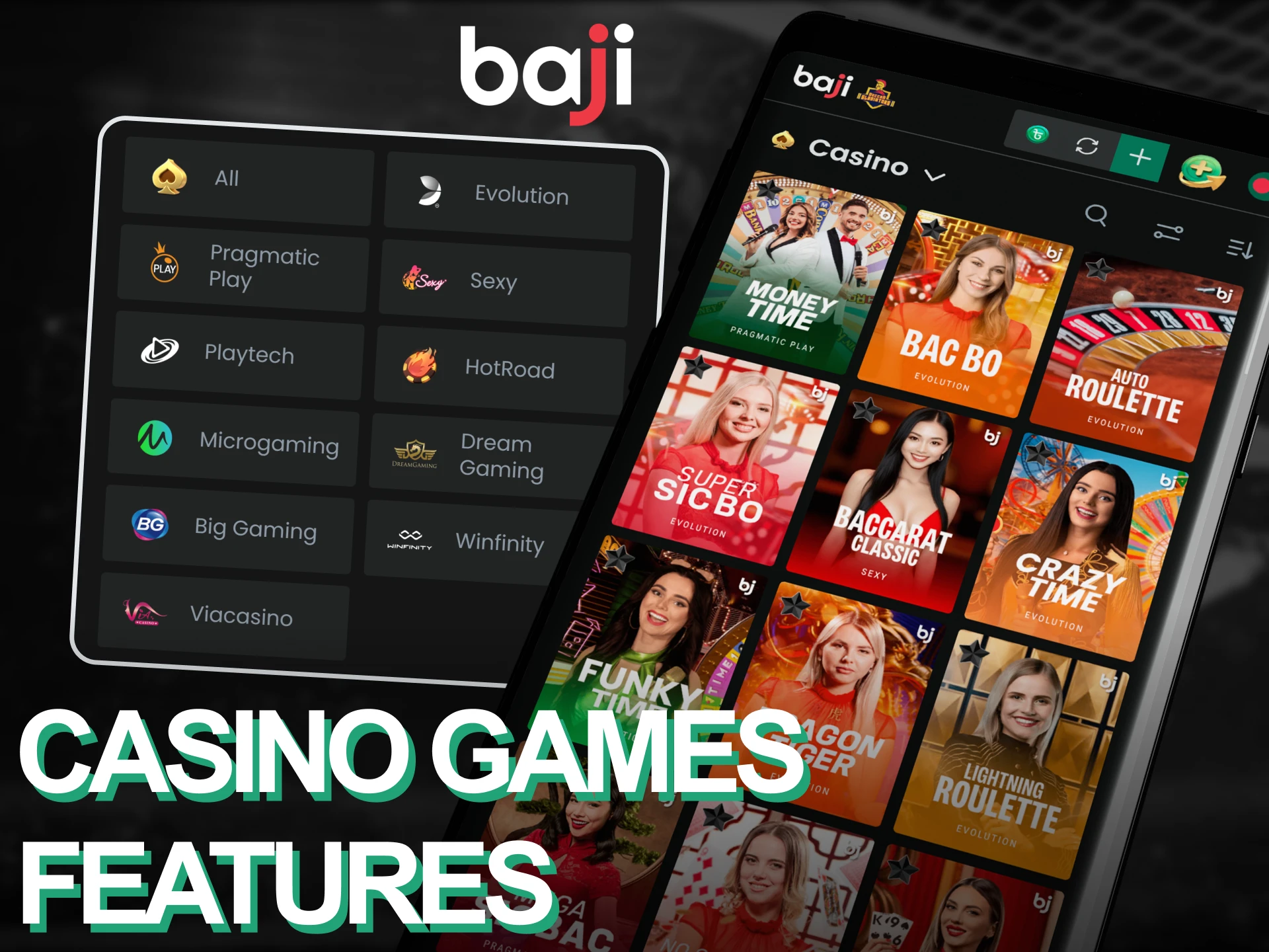 Explore an extensive collection of slots, table games, and live dealer experiences at Baji Live Casino.