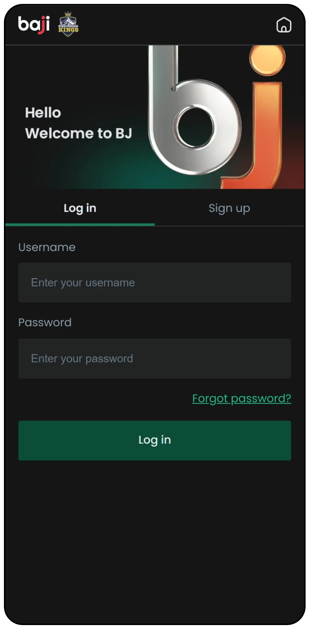 Log in or sign up to your Baji Live iOS account.