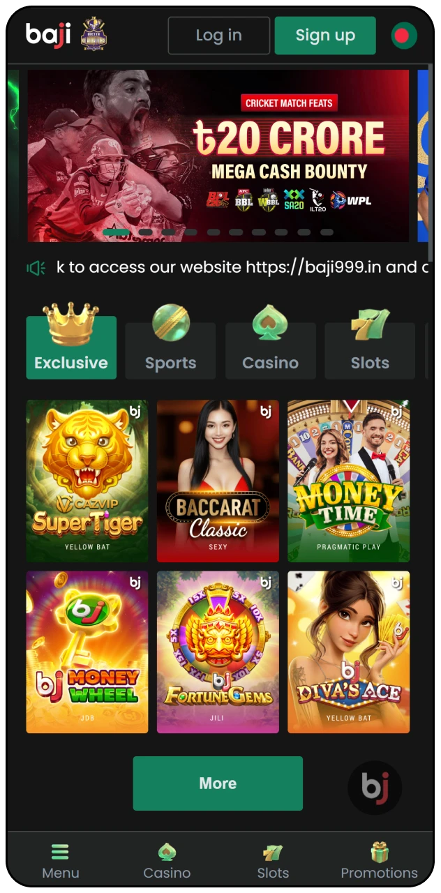 View the Baji Live official interface featuring top sports and casino events.