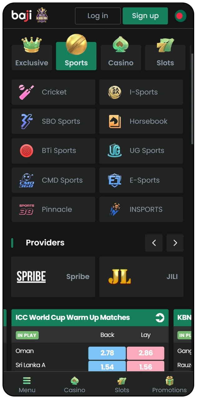 Explore the Baji Live sports betting interface with competitive market odds.