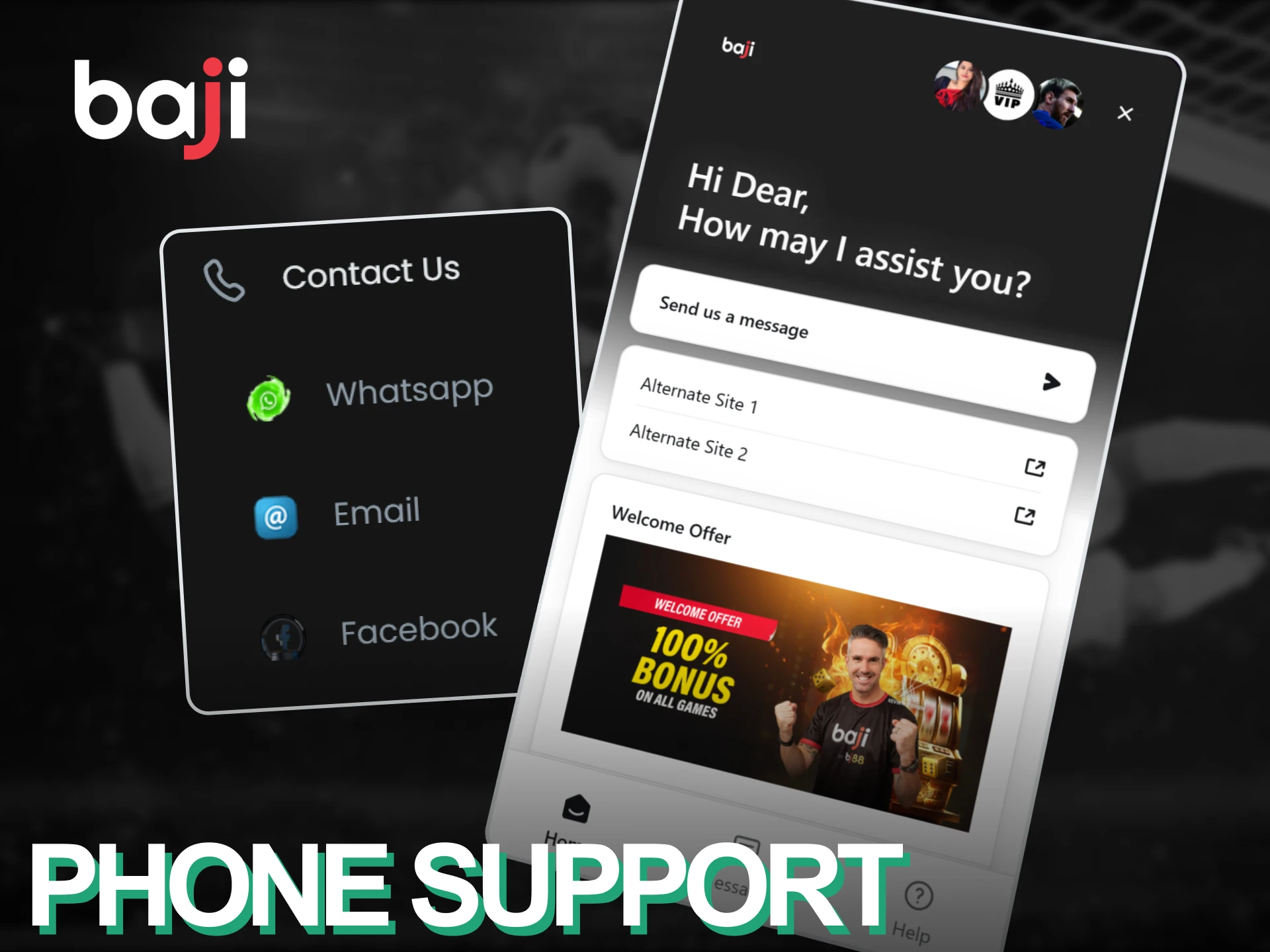 Call the Baji Live customer support phone line to speak with an agent.